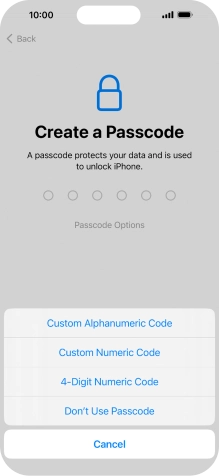 Follow the instructions on the screen to turn on use of phone lock code or press Don't Use Passcode.
