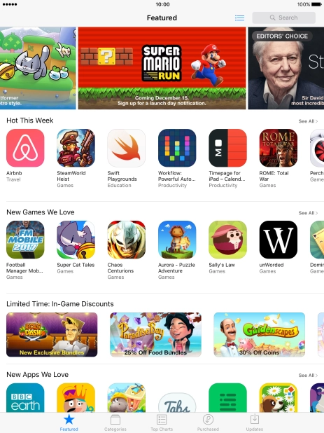 Press the search field and key in the name or subject of the required app.