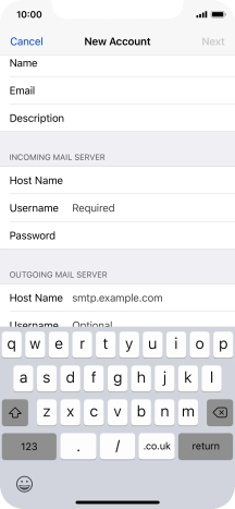 Press Username and key in the username for your email account.