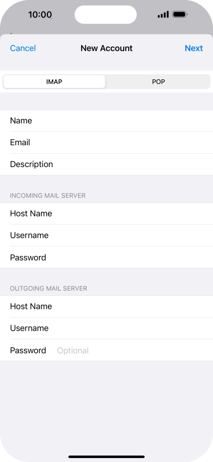 Press Password and key in the password for your email account. Please note that if you're using Vodafone's outgoing server, leave the password field empty.