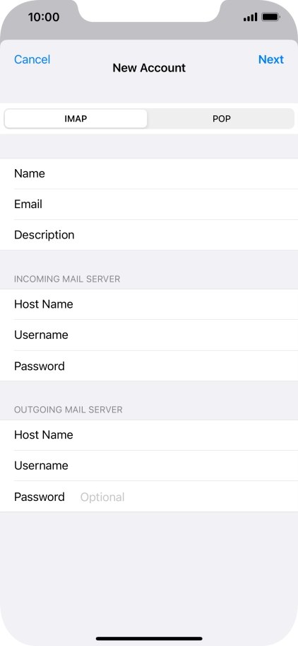 Press Password and key in the password for your email account. Please note that if you're using Vodafone's outgoing server, leave the password field empty.