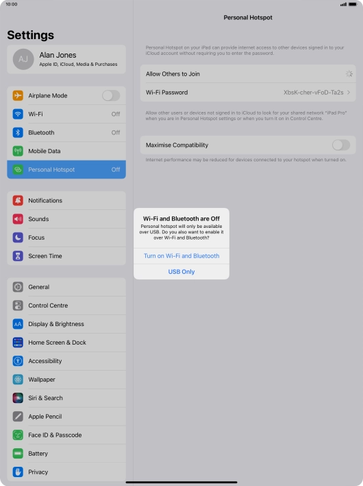 If Wi-Fi is turned off, press Turn on Wi-Fi and Bluetooth.