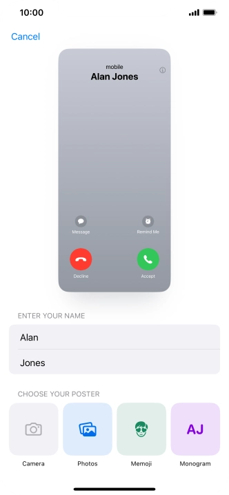 Press the required category and follow the instructions on the screen to select and save the required picture to your Contact Poster.