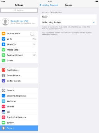 Press the required setting to turn the function on or off.