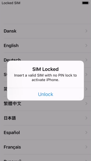If your SIM is locked, press Unlock.