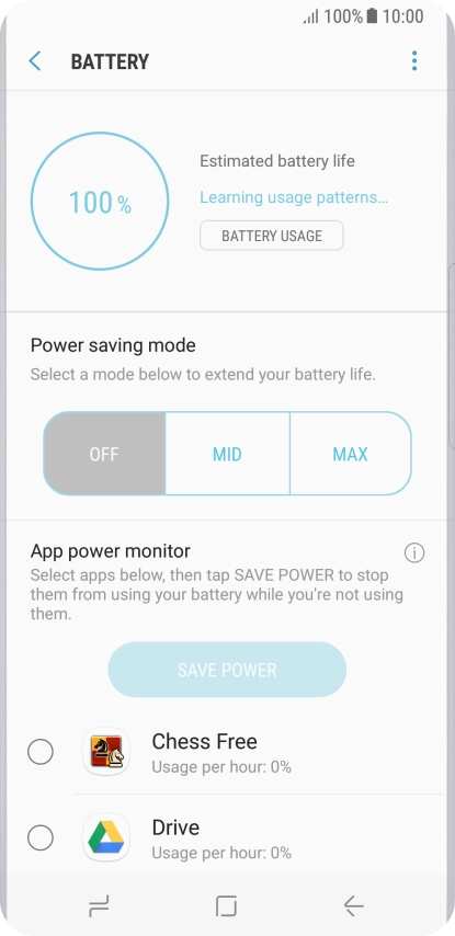 Press the required setting.