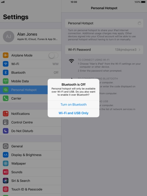 If Wi-Fi is turned on, press Wi-Fi and USB Only.