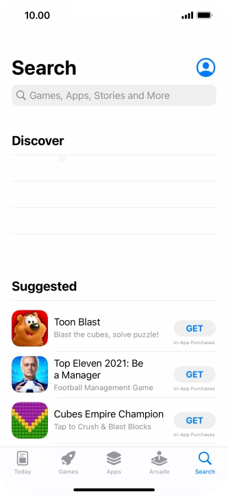 Press the search field and key in the name or subject of the required app.