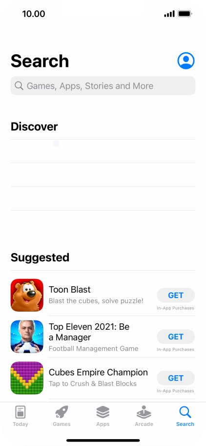 Press the search field and key in the name or subject of the required app.