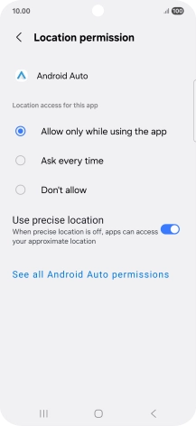 Press the required setting.