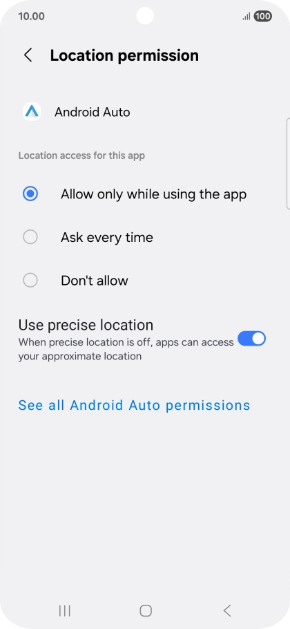 Press the required setting.