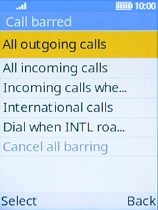 Select the required barring type.