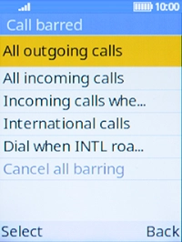 Select the required barring type.