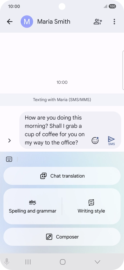 To change the writing style of your text, press Writing style and follow the instructions on the screen to use the function.