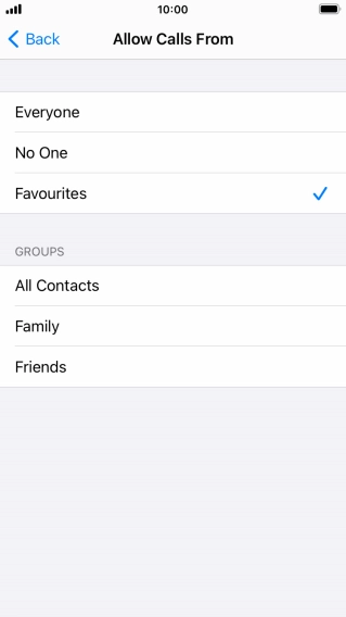 Press the required setting to select which contacts can call you even though Do Not Disturb is turned on.