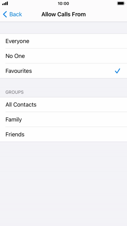 Press the required setting to select which contacts can call you even though Do Not Disturb is turned on.