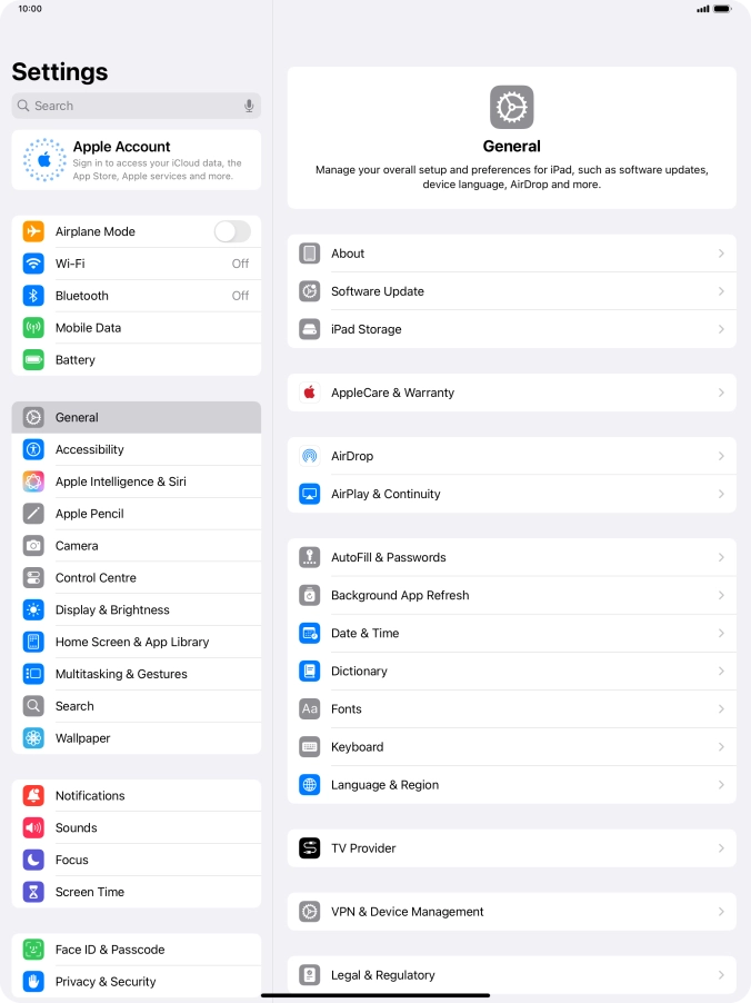 Press Apple Account.