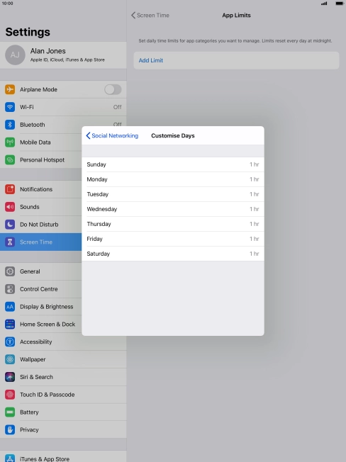 Press the required days.