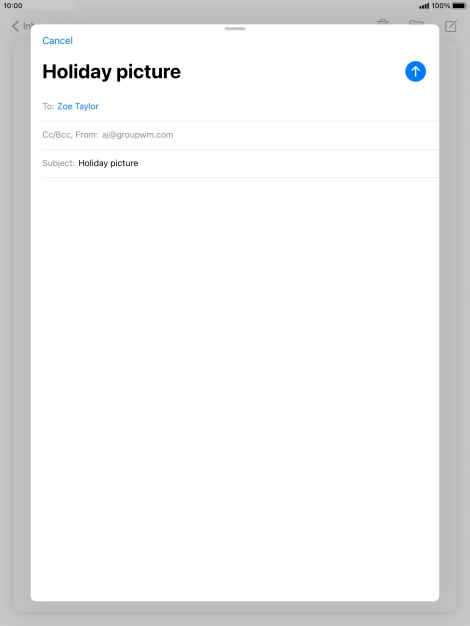 Press the text input field and write the text for your email message.