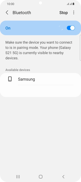 Press the required Bluetooth device and follow the instructions on the screen to pair the device with your phone.