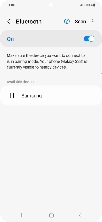 Press the required Bluetooth device and follow the instructions on the screen to pair the device with your phone.