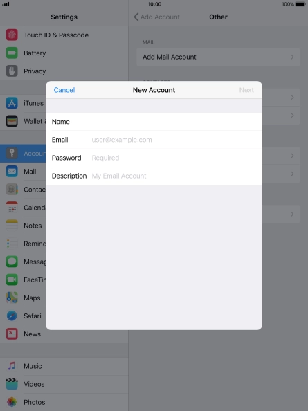 Press Email and key in your email address.