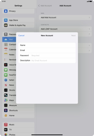 Press Password and key in the password for your email account.