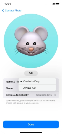 Press the required setting.