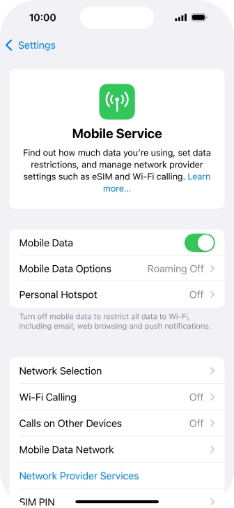 Press Mobile Data Options.