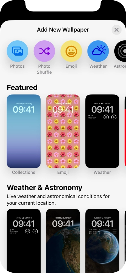 Press the required category and follow the instructions on the screen to select the required background image.