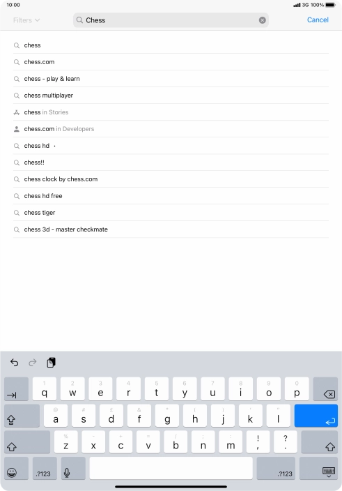 Key in the name or subject of the required app and press enter.