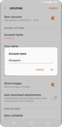 Key in the required name for the email account and press OK.