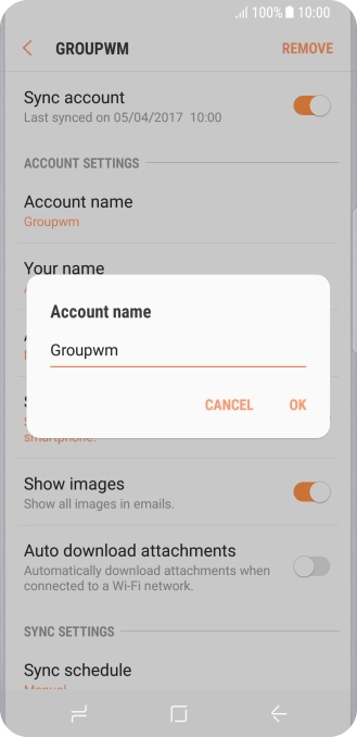 Key in the required name for the email account and press OK.