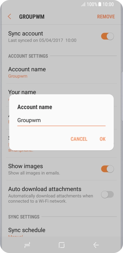 Key in the required name for the email account and press OK.