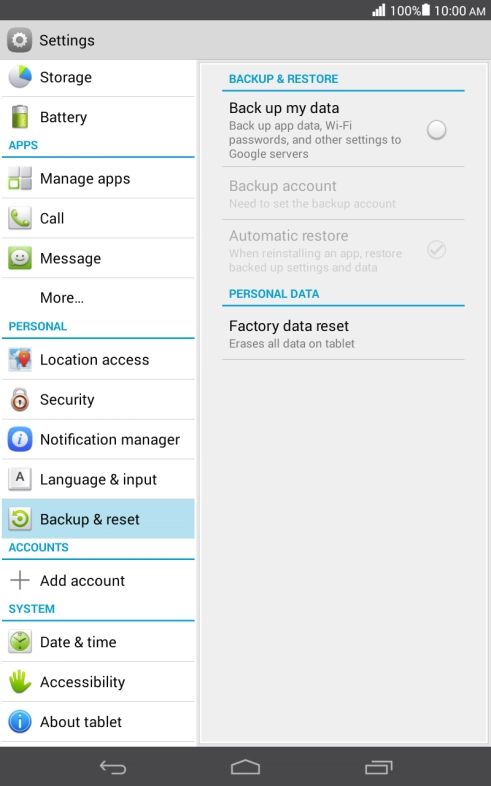Press Factory data reset.