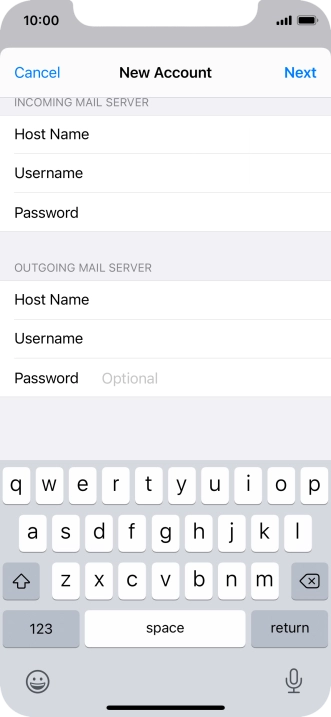 Press Password and key in the password for your email account. Please note that if you're using Vodafone's outgoing server, leave the password field empty.