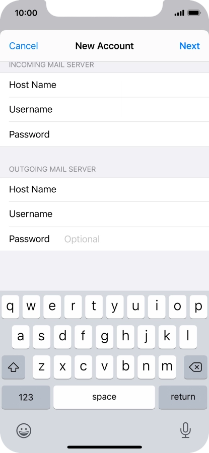 Press Password and key in the password for your email account. Please note that if you're using Vodafone's outgoing server, leave the password field empty.