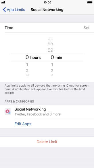 Set the required time limit for use of the selected category.