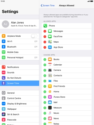 Press the remove icon next to the required app to remove it from the list of allowed apps during Downtime.