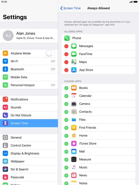 Press the remove icon next to the required app to remove it from the list of allowed apps during Downtime.