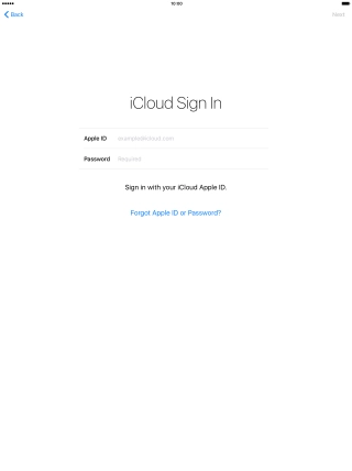 Press example@icloud.com and key in the username for your Apple ID.