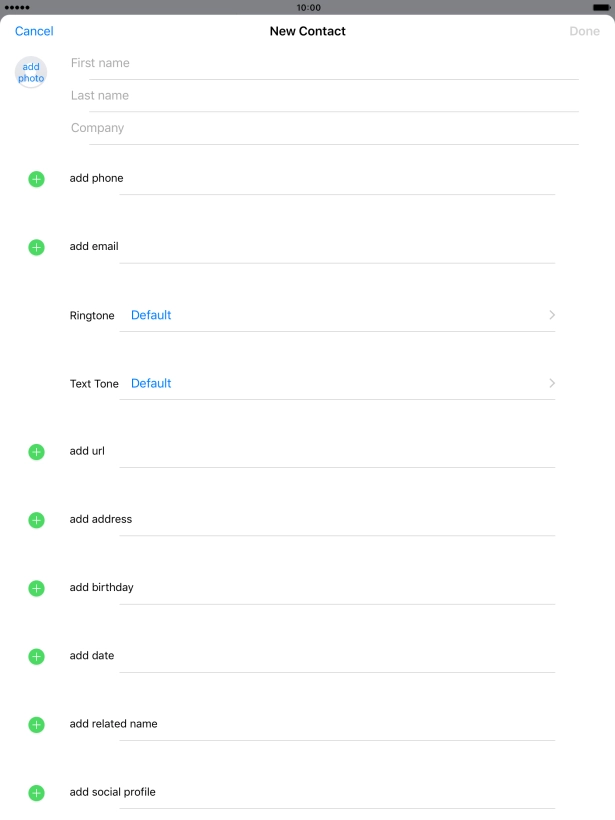 Press First name and key in the first name.