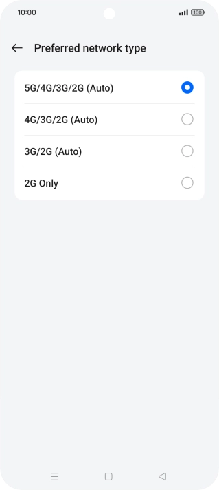 Press the required network mode.