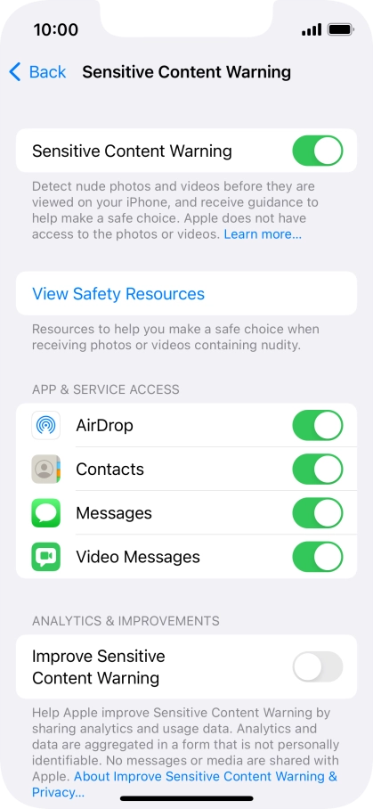 Press the indicators next to the required applications to turn the function on or off.