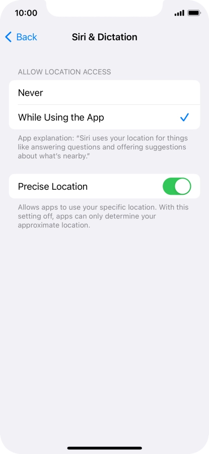 Press the required setting to turn the function on or off.