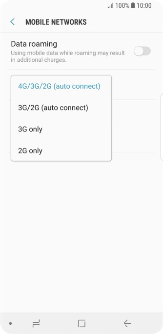 Press the required network mode.