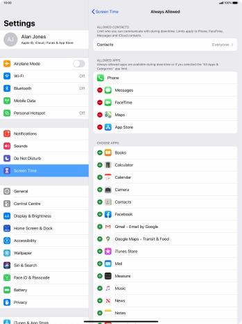 Press the remove icon next to the required app to remove it from the list of allowed apps during Downtime.