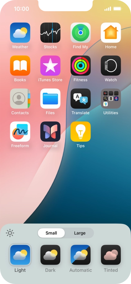 Press the required setting to select the size of app icons on the home screen.