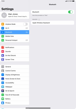 Press the required Bluetooth device and follow the instructions on the screen to pair the device with your tablet.