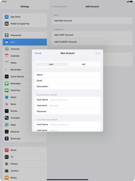 Press Host Name and key in the name of your email provider's incoming server.